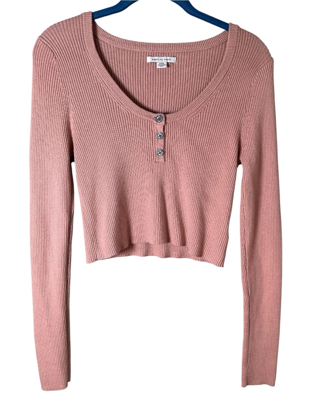 American Eagle Dusty Rose Ribbed Henley Crop Top Size M